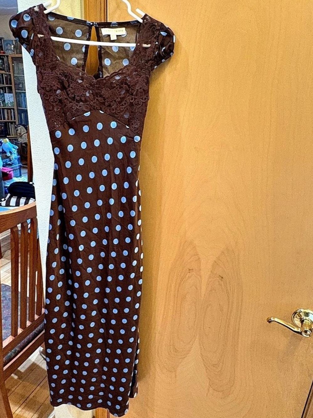 Thirty/Thirty Polka Dot Lace Maxi Dress in Brown & Blue Size XS Like New